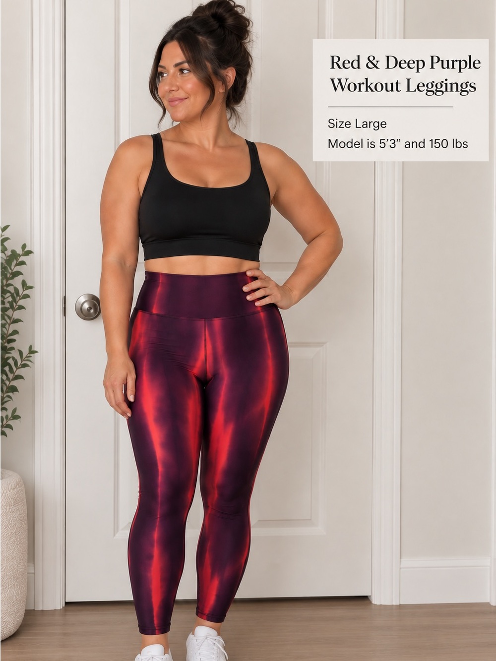 Women’s High-Rise Red & Deep Purple Workout Leggings – Size L